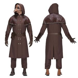 Spirit Medieval Plague Doctor Halloween Costume Size S/M Brown Coat Mask & More